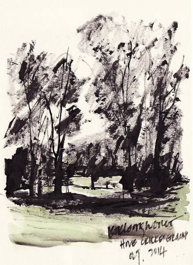 Original Abstract Expressionism Landscape Drawings by K-Loong Wong