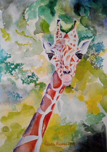 Innocence, watercolor painting, gift, giraffe thumb