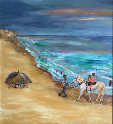 Puri beach, India, Oil painting thumb