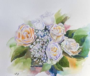 White Roses in watercolor thumb