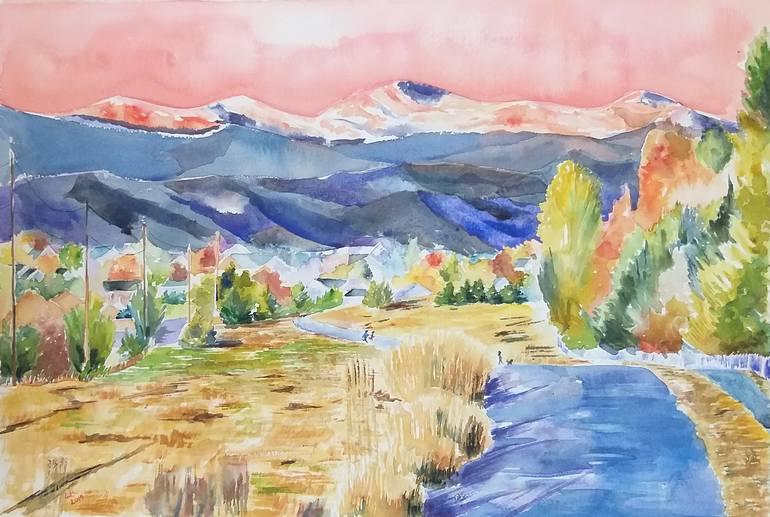 Rocky mountains during Sunrise Painting by Geeta Yerra | Saatchi Art