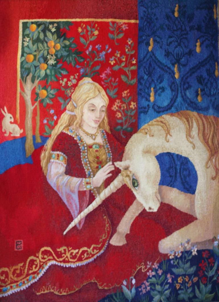 Lady with unicorn online painting