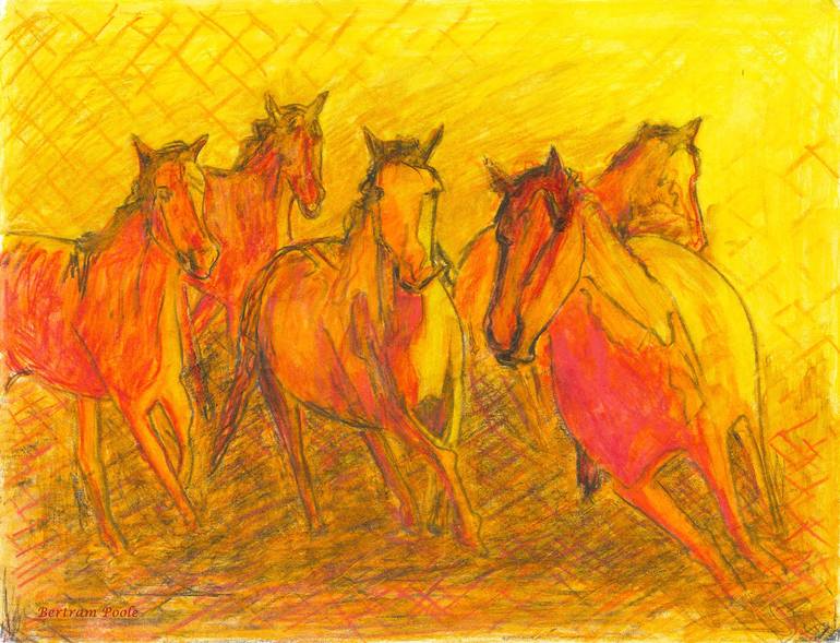 Watercolor good Horses Stampede Watercolor Signed