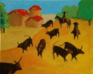 Round Up of the Bulls III painting by Bertram Poole thumb
