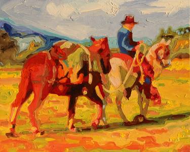 Cowboy Leading Pack Horse thumb