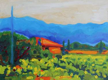Napa Art Napa Vineyard with House and Hills oil painting Bertram Poole thumb