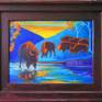 Framed Bison artwork in hand made frame by Bertram Poole