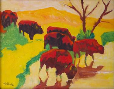 Bison Art Bison Crossing Stream Yellow Hill painting Bertram Poole thumb