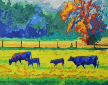 Texas Cows and Calves at Sunset Painting T Bertram Poole 24"x30" thumb
