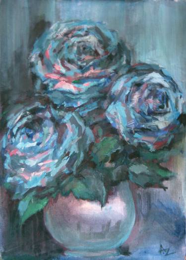 Blue Abstract Roses on Silk thumb