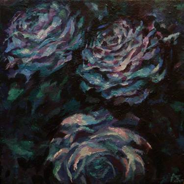 THREE BLUE ROSES ON SQUARE BACKGROUND thumb