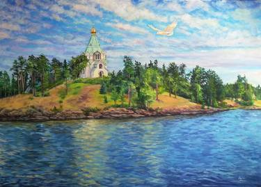 White dove over Saint Nicholas Skete, Valaam, Ladoga thumb