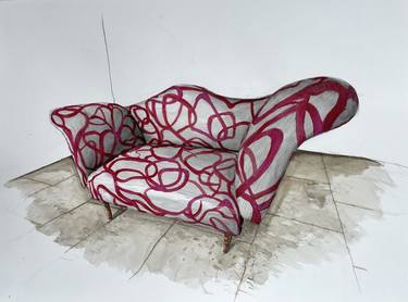Still Life Sofa with Red Squiggly Lines thumb