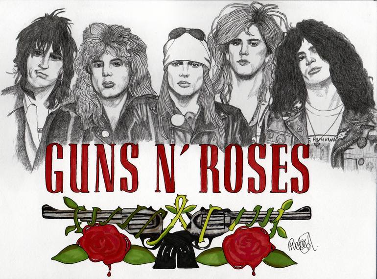 Guns n' Roses Drawing by Paul NelsonEsch Saatchi Art