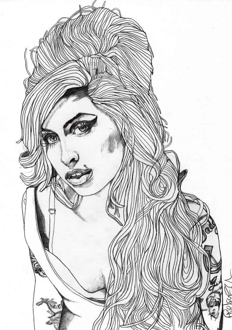 amy winehouse black and white drawing