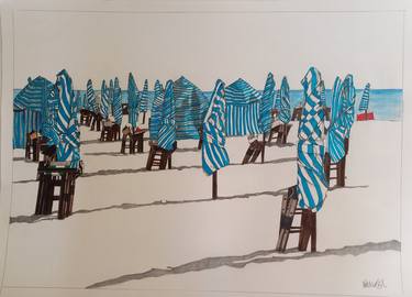 Saatchi Art Artist Paul Nelson-Esch; Drawings, “Figueira da Foz, Guarda-Sol Azul” #art
