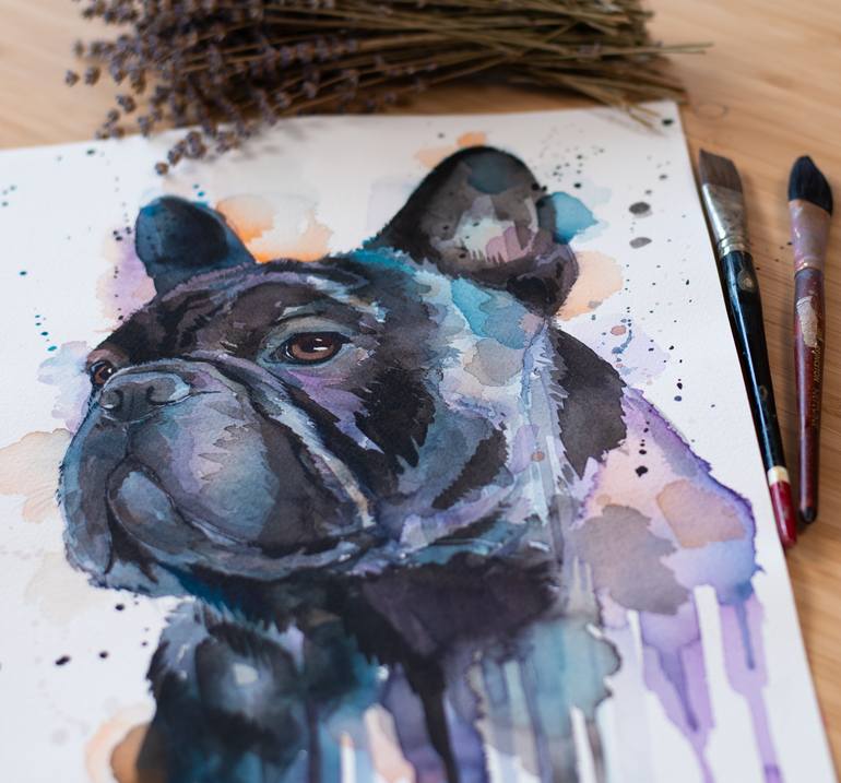 Original Illustration Dogs Painting by Slaveika Aladjova