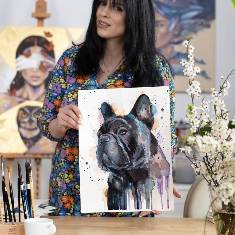 Original Illustration Dogs Painting by Slaveika Aladjova