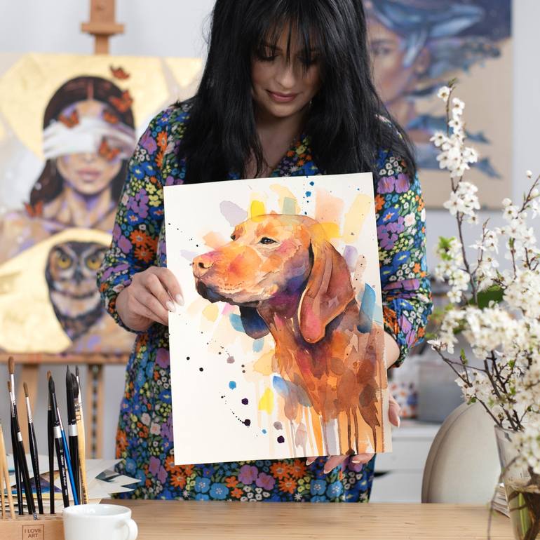 Original Fine Art Dogs Painting by Slaveika Aladjova
