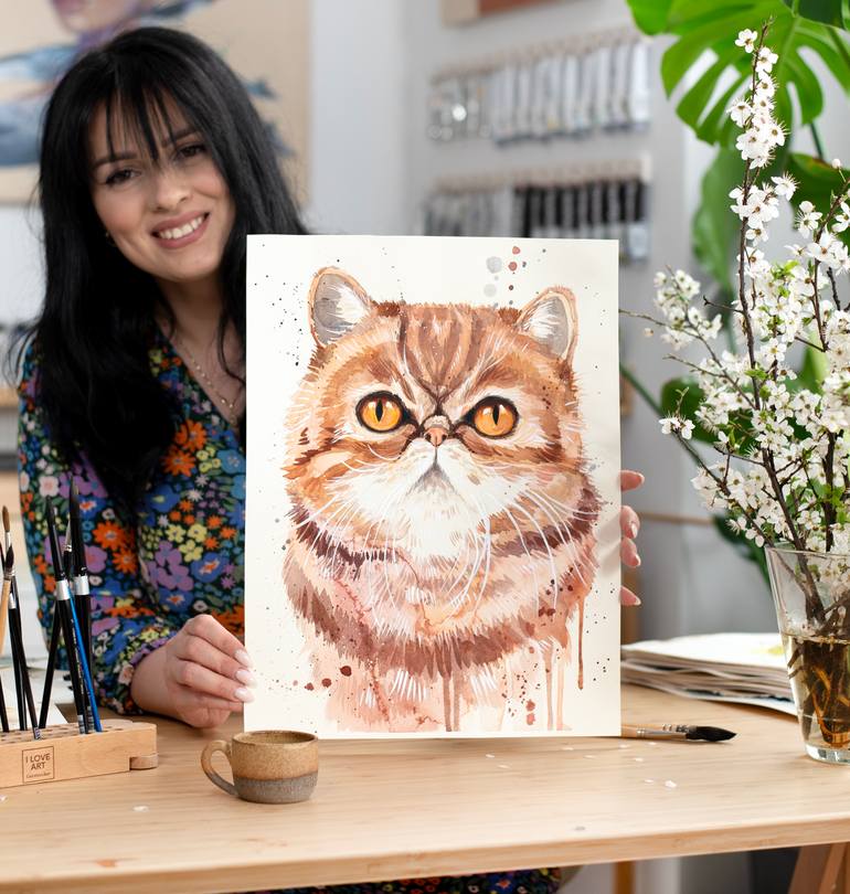 Original Illustration Cats Painting by Slaveika Aladjova