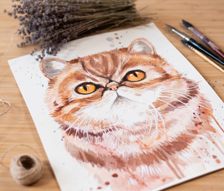Original Illustration Cats Painting by Slaveika Aladjova
