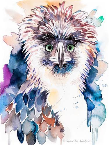 Owl parrot watercolor painting print by Slaveika Aladjova art Contemporary animal illustration bird home decor wall art Kakapo