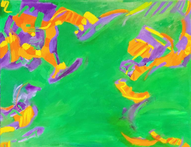 Original Abstract Painting by Anne-joelle Galley | Abstract Art on Linen | "On the way to the park 2"