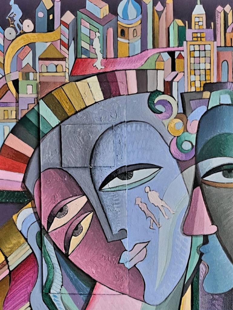 Original Cubism People Painting by Van Hovak