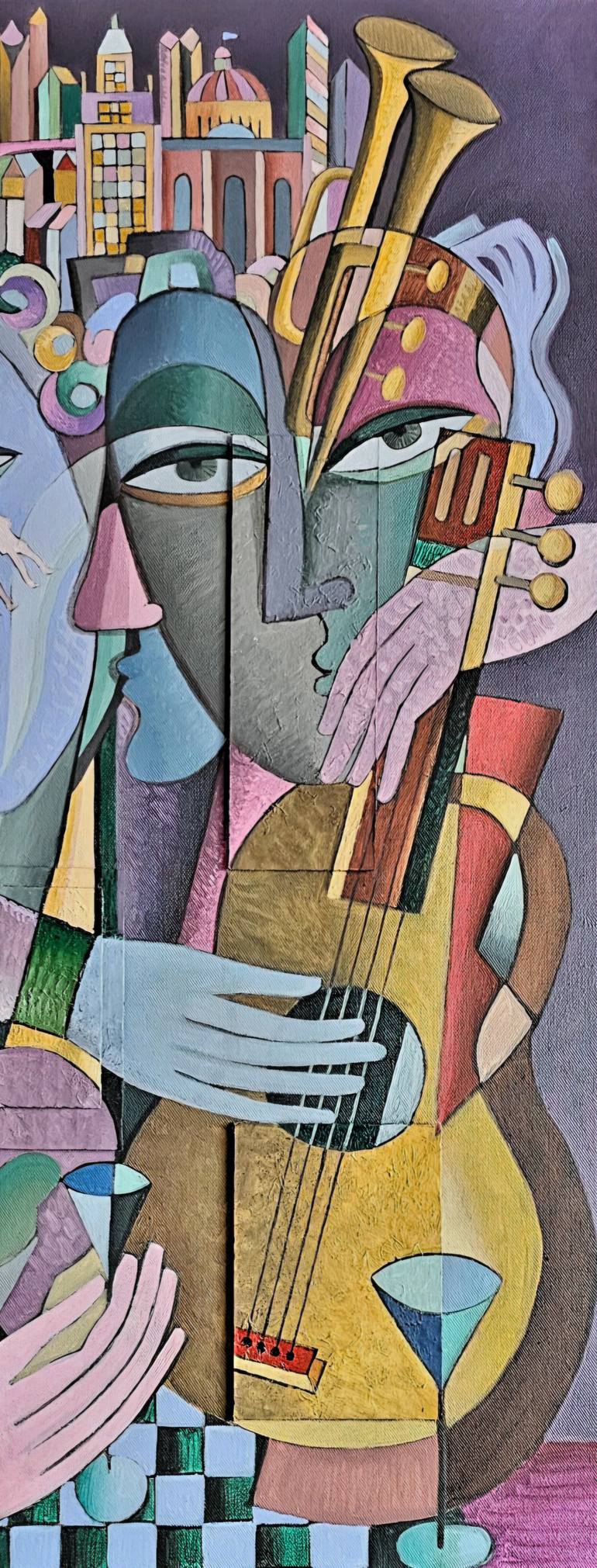 Original Cubism People Painting by Van Hovak