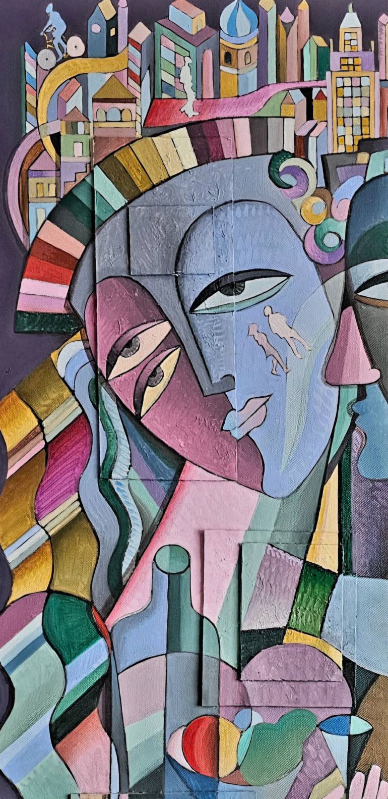 Original Cubism People Painting by Van Hovak