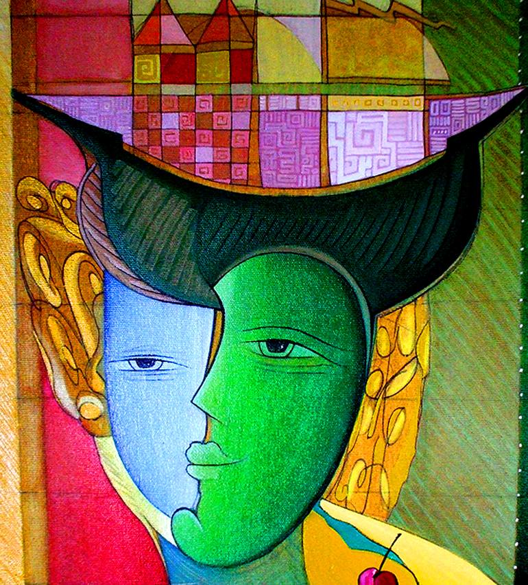 Original Cubism Portrait Mixed Media by Van Hovak