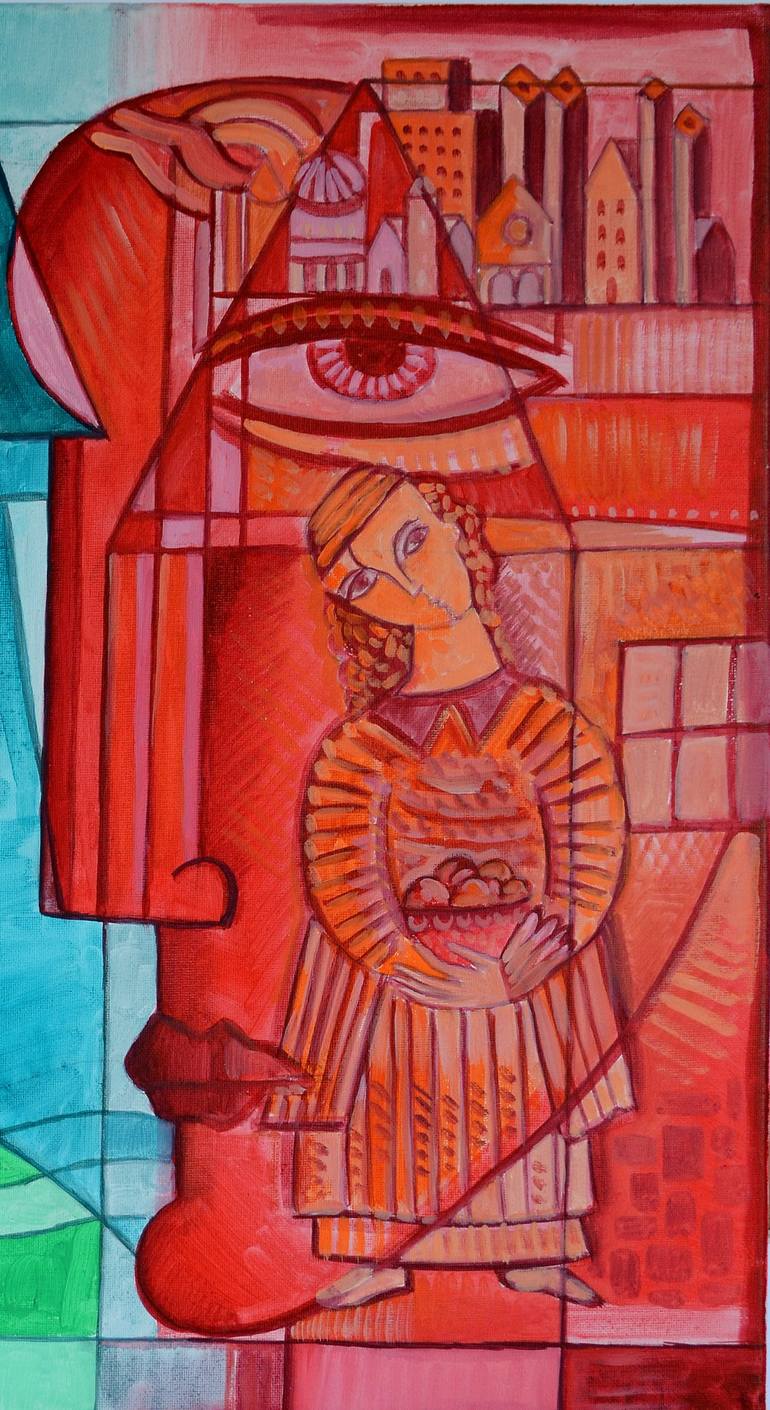 Original Cubism People Painting by Van Hovak