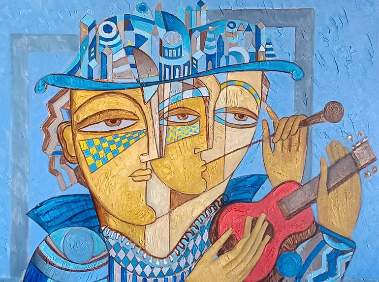 Original Cubism People Painting by Van Hovak