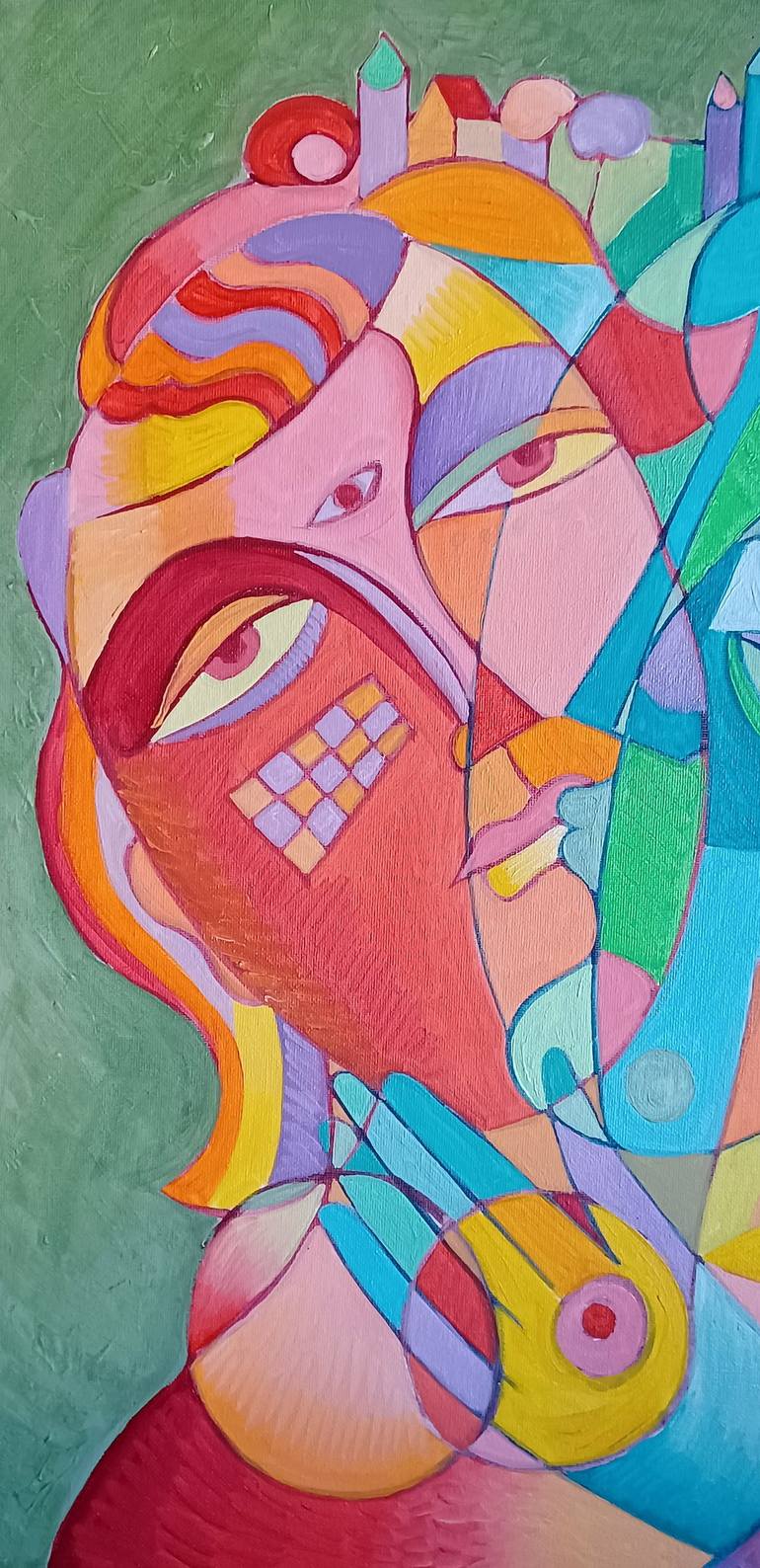 Original Cubism Portrait Painting by Van Hovak