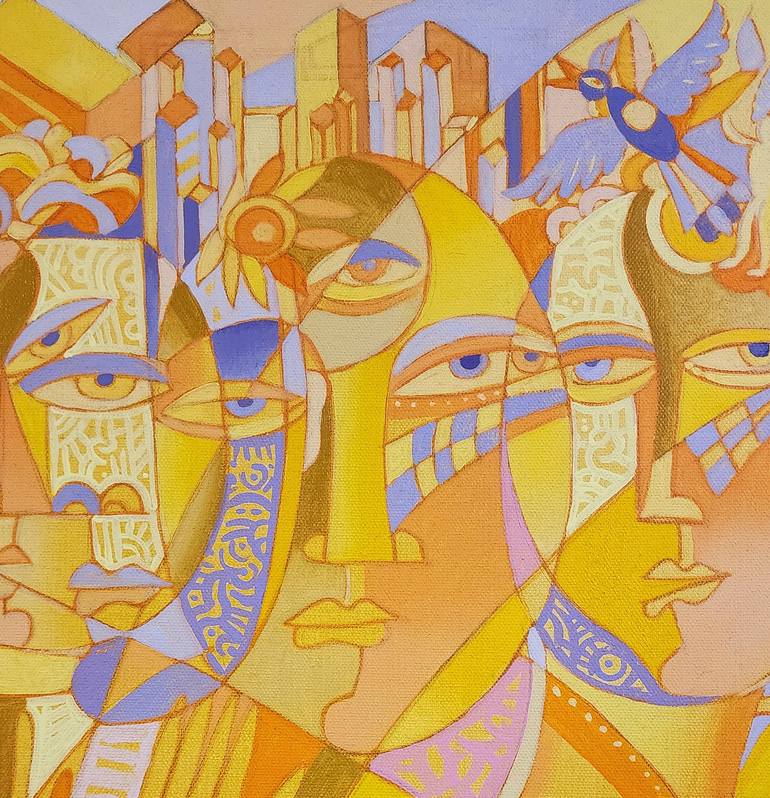 Original Cubism People Painting by Van Hovak