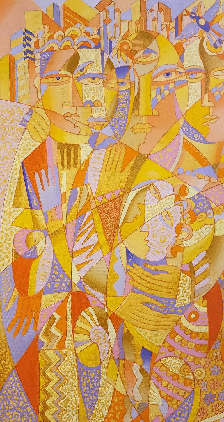 Original Cubism People Painting by Van Hovak