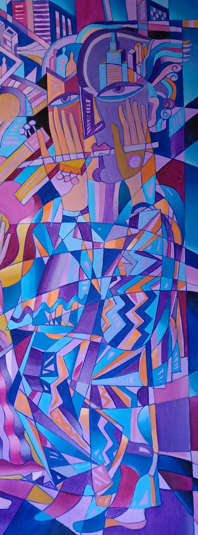 Original Cubism People Painting by Van Hovak