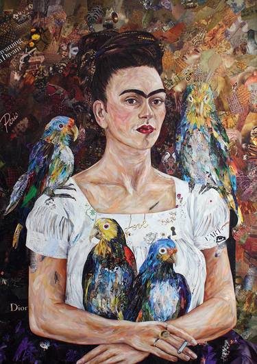 Frida with parrots after Frida Kahlo thumb