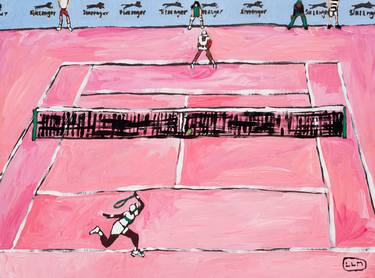 Pink Tennis Court Original Fauvist Painting thumb