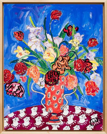Saatchi Art Artist Lara Meintjes; Paintings, “Framed Blue Maximalist Tulip Painting after David Hockney” #art