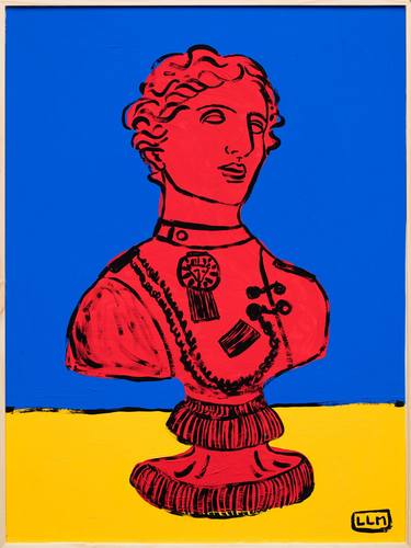 Original Greek Bust Painting in Primary Red Yellow and Blue thumb