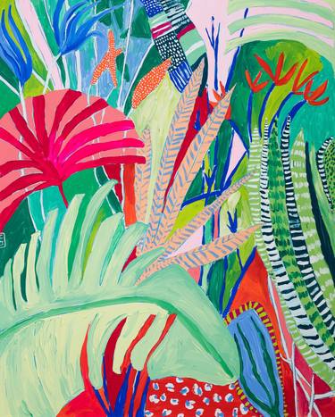 Semi-Abstract Fauvist Tropical Floral Painting After Matisse thumb