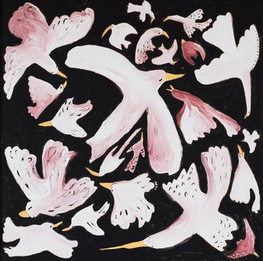 Saatchi Art Artist Lara Meintjes; Painting, “Birds in Flight Original Framed Painting in Black, White, Rust” #art