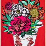 Red Peony Bouquet in Classic Chinese Style Takeout Container by Lara Meintjes