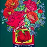 California Poppy and Peony Bouquet in Italian Tomato Can by Lara Meintjes