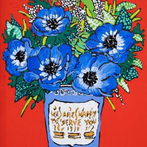 Blue Anemone Bouquet in New York Coffee Cup Pop Art