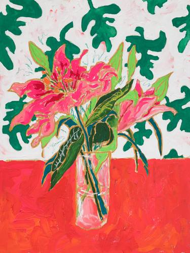 Pink Lily Bouquet on Tropical Matisse Cutout Wallpaper thumb