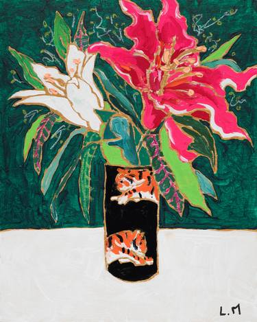 Lily Bouquet in Tiger Vase, Still Life with Flowers thumb