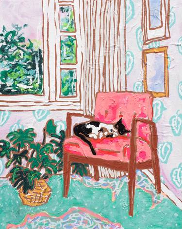 Cat Nap - A Pink Chair By The Window thumb
