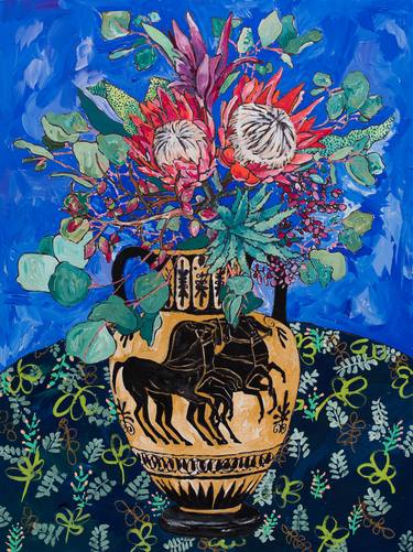 Protea Bouquet in Greek Horse Urn Floral Still Life thumb